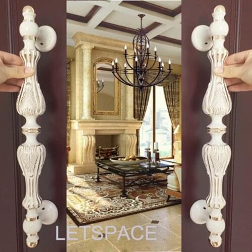 Free Shipping 2pcs European wood door bronze craved Handles Villa dooryard gate glass gate zinc alloy ivory white furniture pull