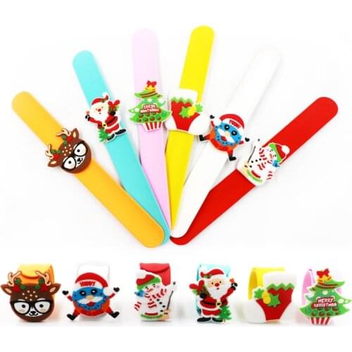 Christmas Tree Santa Claus Animal Wristband Kids Boys Girls Flexible Wrap Slap Bracelet Enfant Bangle Christmas Gift Favors