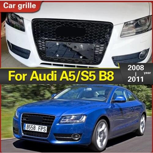 For RS5 Style Front Sport Hex Mesh Honeycomb Hood Grill Gloss Black for Audi A5/S5 B8 2008 2009 2010 2011