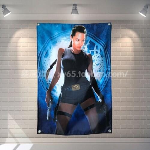"Tomb Raider Angelina Jolie" Movie Banners Hanging Flag Poster Wall Sticker Restaurant locomotive club Live Background Decor
