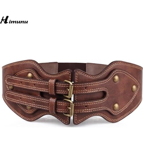 [HIMUNU] Crazy horse cowhide Leather Belts for women Double Retro pin Buckle Women Belt luxury Designer brand belt