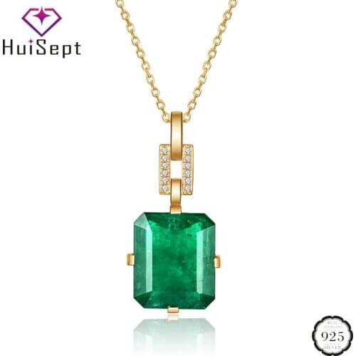 HuiSept Gold Color 925 Silver Jewellery Women Necklace Geometric Shape Emerald Zircon Gemstones Pendant Wedding Party Wholesale