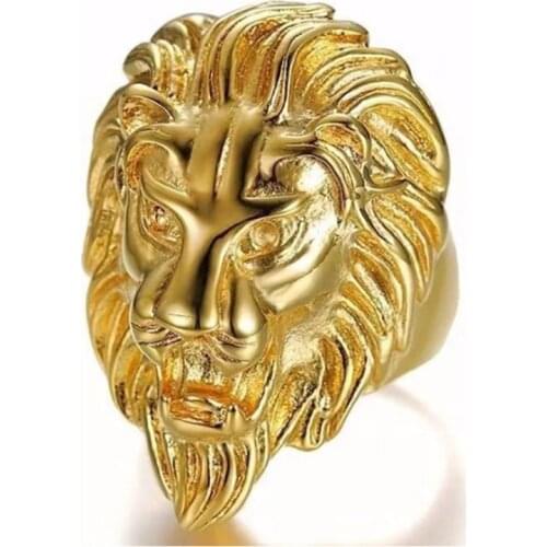 Domineering Lione Head Pattern Ring Golden Color For Men Finger Accessories Daily Wear Jewelry Plus Size Cocktail Party Band