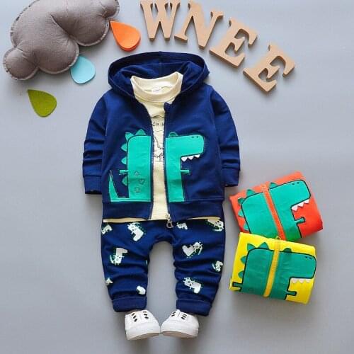 BibiCola 3Pcs Baby Boy Boys Clothes Spring Autumn Cartoon Printed Newborn Baby Clothing Hooded Clothes+Pants Bebe Sport Outfits