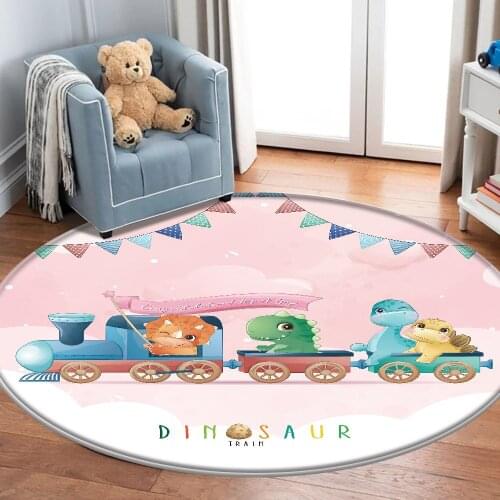 Tapis Salon Train Animal Pattern Children Comfortable Round Carpet Non-Slip Children Flannel Carpet Baby Carpet Baby Play Mat
