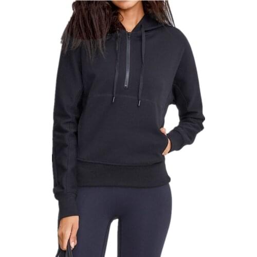 Winter New Sport Coat Female High Quality Loose Long Sleeve Half Zipper Running Hooded Jacket Fitness Workout Windproof Sweater