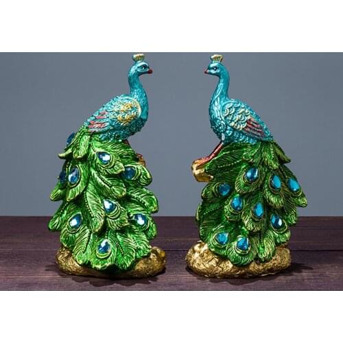 Resin Mini Peacock Figurine Miniatures Home Decoration Statue Ornament Wedding Birthday Gift Home Art Craft Left Right 9x9x15cm