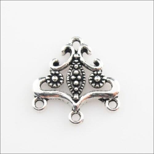 Fashion 25Pcs Tibetan Silver Color Triangle Flower Charms Connectors 19.5x21mm