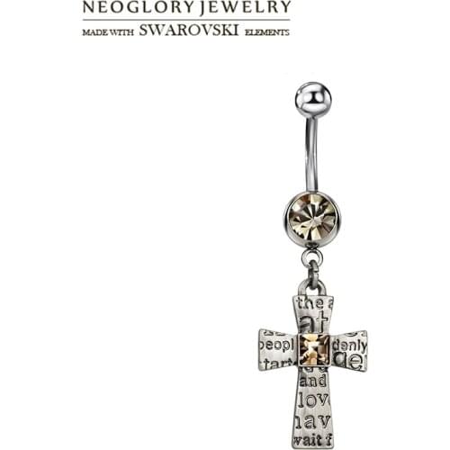 Neoglory Austria Rhinestone & Czech Rhinestone Body Jewelry Vintage Cross Shaped Navel & Bell Button Ring For Lady Trendy Summer