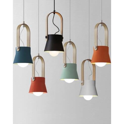Nordic Led Pendant Lights Lighting Luminaire Home Decor Hanging Lamp Macaron Design Wooden Ring Pendant Lamps Kitchen Fixtures