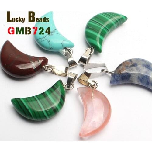 Random delivery) Natural purple Quartz Opal Stone Pendants Handmade Rose Gold Color Crescent Shaped crystal pendant necklace