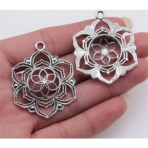 5PCS/lot 43x35mm Yoga Flower Of Life Charms Datura Stramonium Antique Silver Color Pendants DIY Making Findings Tibetan Jewelry