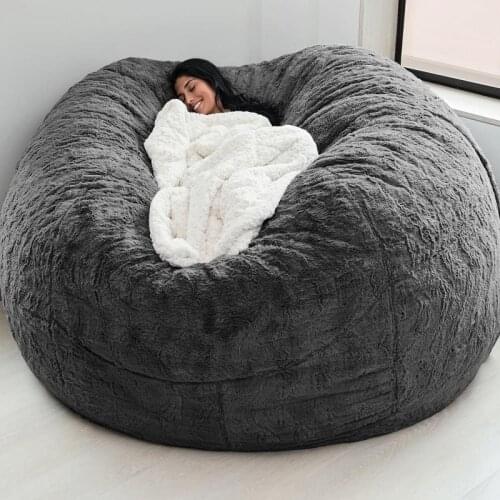 Dropshipping 200cm Giant Fur Bean Bag Cover Big Round Soft Fluffy Faux Fur BeanBag Lazy Sofa Bed Cover Living Room Furniture