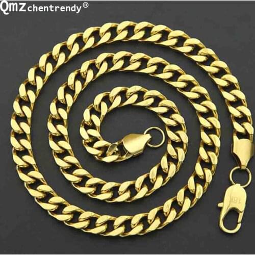 Qmzchentrendy 9mm 24'' 27'' Mens Stainless Steel Curb Cuban Chain Link Necklace Boys Mens Fashion Chain Clasp Link jewelry