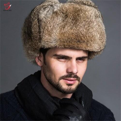 Russian male warm fur Bomber hats men solid thicken ear caps Leifeng solid snow hats warmer winter autumn fashion hat pilot cap