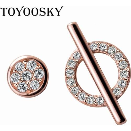 TOYOOSKY 925 Silver Ear Studs Female Korean Version Crystal Round Earrings Asymmetric Geometric Earrings Jewelry Brincos