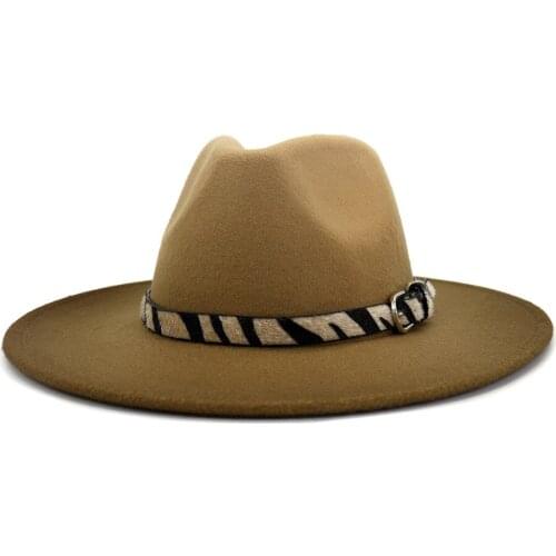 Wide Brim Fashion Zebra Pattern Belt With Fedora Caps Gradient Ramp Women Luxury Colorful Elegant Purple Green Fedora Hats