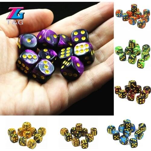 Mix Colors 12mm D6 Gambling Dice 10PCS with Gold Standard Dot Accessories for Gambling,Tabletop Game
