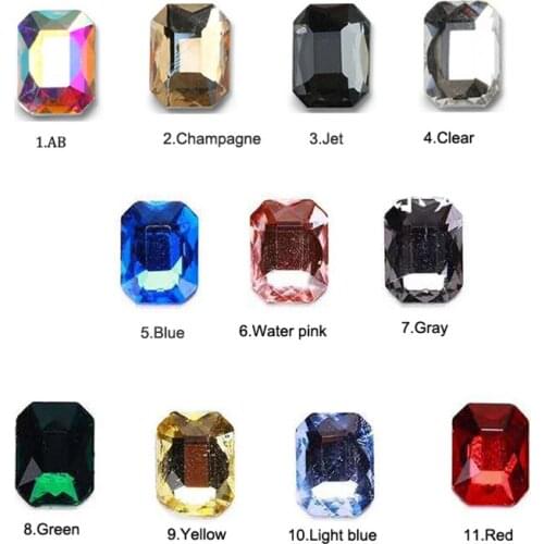 20pcs/lot Nails Glass Jewelry Rhinestone 8X10MM Flat-back Jewelry Octagonal Stone 11-Colors Nails Art Glitter Jewelry Decoration