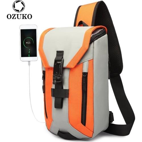 OZUKO Men Multifunction Crossbody Bag For Male USB Waterproof Anti-theft Fashion Messenger Shoulder Bags Mens Chest Pack