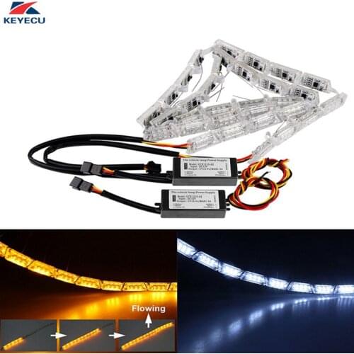 KEYECU 2Pcs 16LED White/Yellow Car LED Strip Lights Crystal Flexible Stretchable Flowing Daytime Running DRL Turn Signals Light