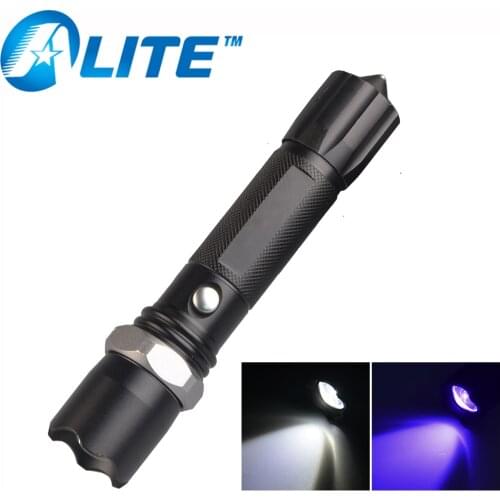 TMWT 2 in 1 dual led light source outdoor camping scorpion hunting torch zoomable white uv 395nm ultraviolet flashlight