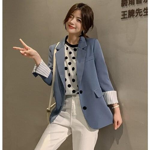 2021 spring Korean version of the loose small suit long-sleeved jacket womens mid-length slim small suit