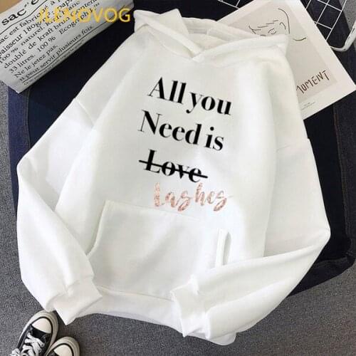 All you need is love/lashes letters print hoodies women vogue kawaii eyelashes sudadera mujer autumn winter thick sweatshirt top