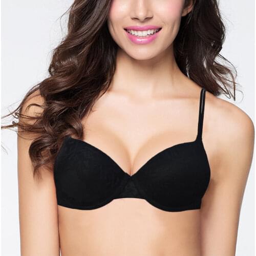 YANDW Women Sexy Underwire Padded Push Up Embroidery Lace Bra Black 32 34 36 38 40 42 44 A B C D E Bras Plunge BH Lingerie