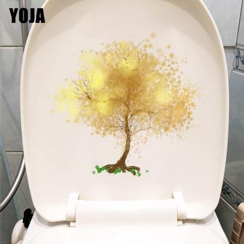 YOJA 22.9X21CM Ink Yellow Tree Creative Toilet Seat Stickers Home Room Decoration Wall Decal T1-1690