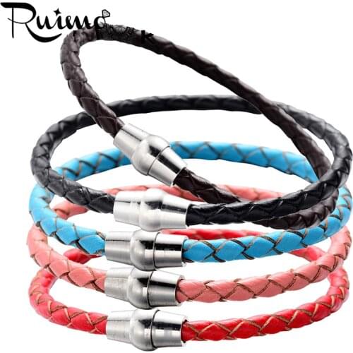 RUIMO 4mm Genuine Braided Leather Bracelets String Beads DIY Women Men Bracelet Jewelry Making 5 Color With Magnet Clasp