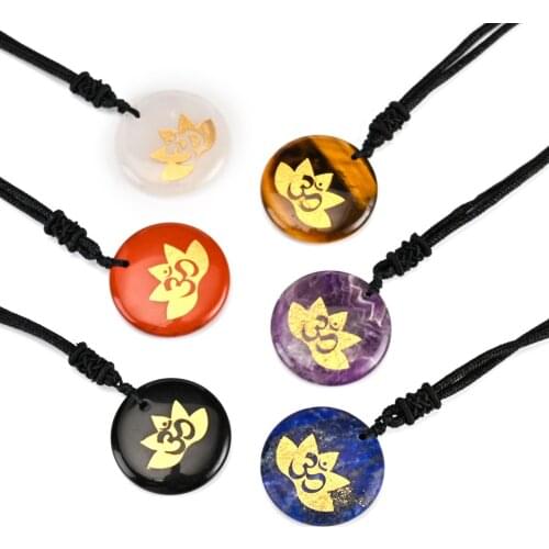 Factory Selling Hand Polished Lotus Sanskrit Top Wheel Pattern Round Jewelry Necklace For Healing