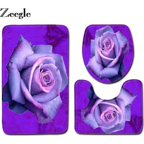 Zeegle Bathroom Carpet Bath Mat Floor Toilet Rug Flannel Anti Slip Bathroom Carpet Set Home Decor Shower Room Rug Toilet Mats