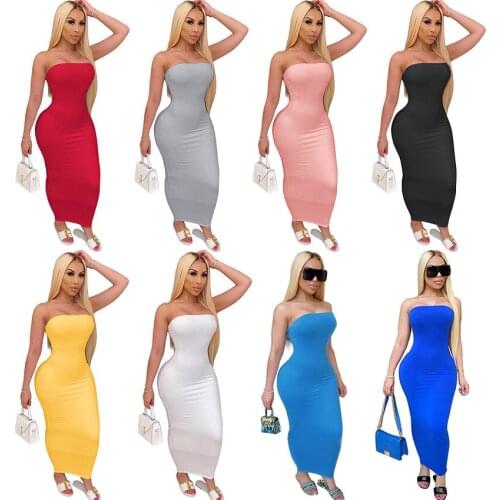 Somoshein S-5xl Dresses For Women 2021 Fashion Sexy Bodycon Dress Elastic High Pure Color Long Maxi Dress Wholesale Dropshopping