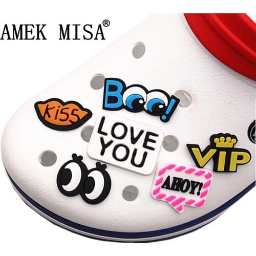 Single Sale 1 to 6Pcs Novel Shoe Charms Accessories Eyes/VIP/KISS Shoe Decoration for croc jibz Kids Party X-mas Gift DONG-YJ08