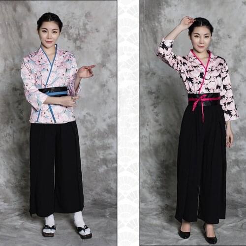 1 set (pants ,belt ,top)Japanese chef uniform apanese sushi women and man workwear chef Service clothes