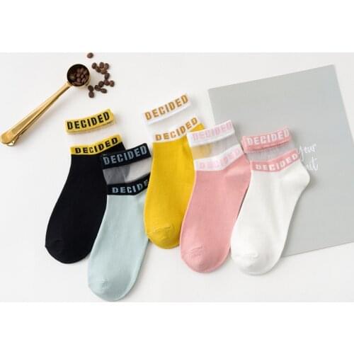 1 Pair Women Socks Cotton Summer New Colorful Letter Ankle Socks Splice Thin Socks Solid Cute Socks