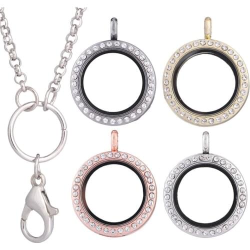 10pcs/lot 25mm 5 colors small Round Magnet Memory Photo Magnetic Glass Living Floating Locket With Rhinestones free 60cm chains