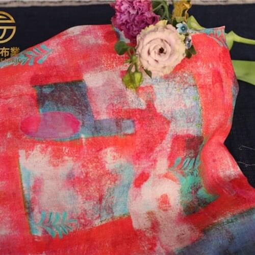 Natural Pure 100% ramie Linen cloth Printed fabric for dresses robe Summer thin tissu diy handmade Sewing DIY