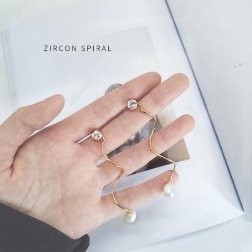 12 PCS/lot Long Arc Pearl Tassel Earrings Zircon Heart-shaped Simple Long Dangle Earrings Big Drop Earrings for Women Jewelry