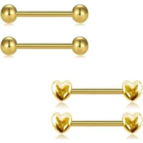 316L Stainless Steel Nipple Rings Nipplerings Piercing for Women 14G Heart Design Barbell and Shiny Metal Ball Piercing Bar Cute