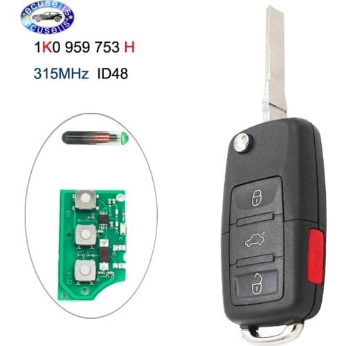 4 Buttons Folding Remote Key Fob 3+1 Button 315Mhz for VW 1K0 959 753 H with ID48 Chip