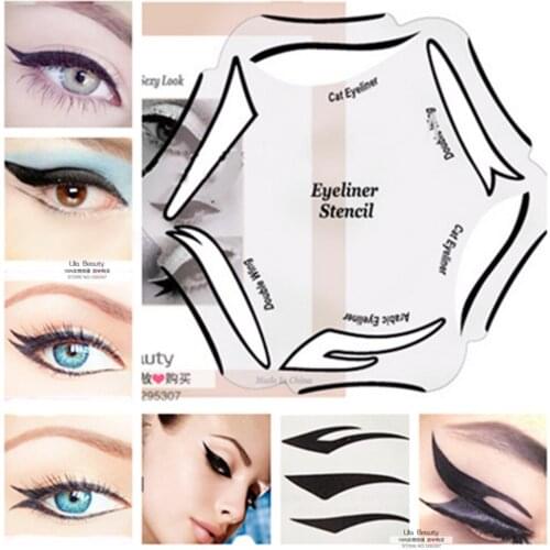 6 Style in 1 Makeup Cat Fish Tail Double Wing Eyeliner Stencil Kit Model for Eyebrows Template Fard a Paupiere Card