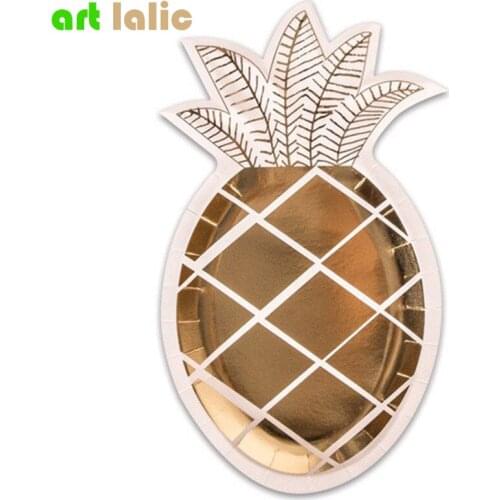 8pcs/set Gold Foil Pineapple Disposable Tableware Party Paper Plates Paper Tableware Baby Shower Birthday Party Supplies