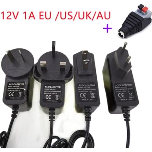 TN 12V 12W EU US Plug Driver Adapter AC110V 220V to DC12V 1A 5.5*2.1mm LED Power Supply For LED Strip Lights Transformer Adapter