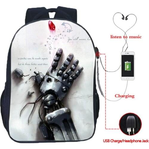 Anime Fullmetal Alchemist Backpack School Bags Bookbag Casual Mochila USB Charging Backpack Travel Rucksack Children Bookbag