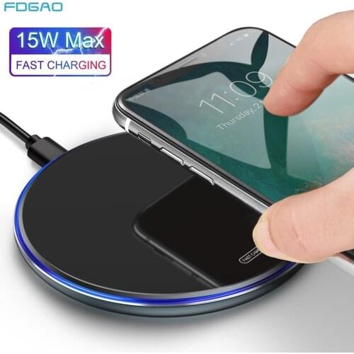 FDGAO Mirror 15W Qi Wireless Charger For iPhone 12 11 Pro Max XS XR X 8 Phone Charger Fast Charging Pad for Samsung S21 S20 S10