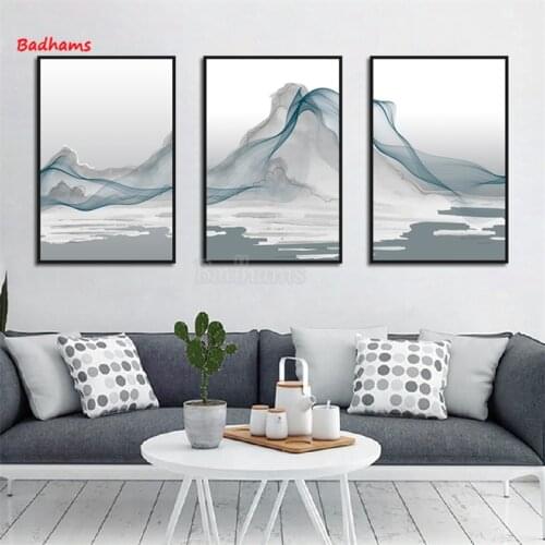 Living Room Decoration Triptych Abstract New Chinese Landscape Line Art Decorative Painting Sofa Background Wall Painting