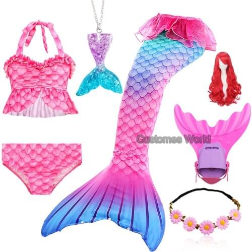 2020 New Kids Mermaid Tails Bikini Bathing Children Suit Swimsuit With Monofin Fin Wig for Girls Princess Costume Swimmable Suit