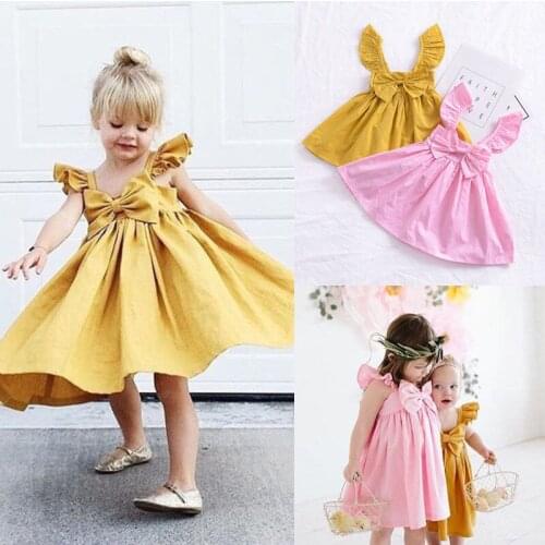Baby Girl Fashion Ruffled Bowknot Princess Dress 3M-3Y Newborn Infant Toddler Kids Casual Solid Dresses Clothes Outfits